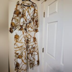 Elegant White and Gold Jumpsuit